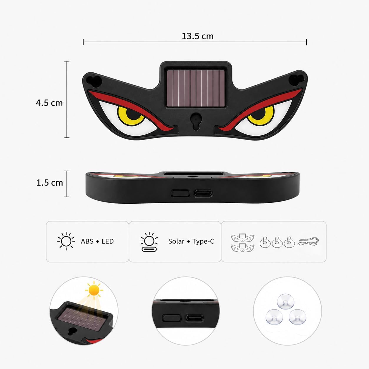 Solar Devil Eyes LED Car Window Light, Wireless No Drill Solar Powered Demon Eyes Warning Lights for Cars Windshield Rear Window, Waterproof LED Eyes Animated for Trucks/SUVs/RV/Vans, 2 Pack (T1-RYW)