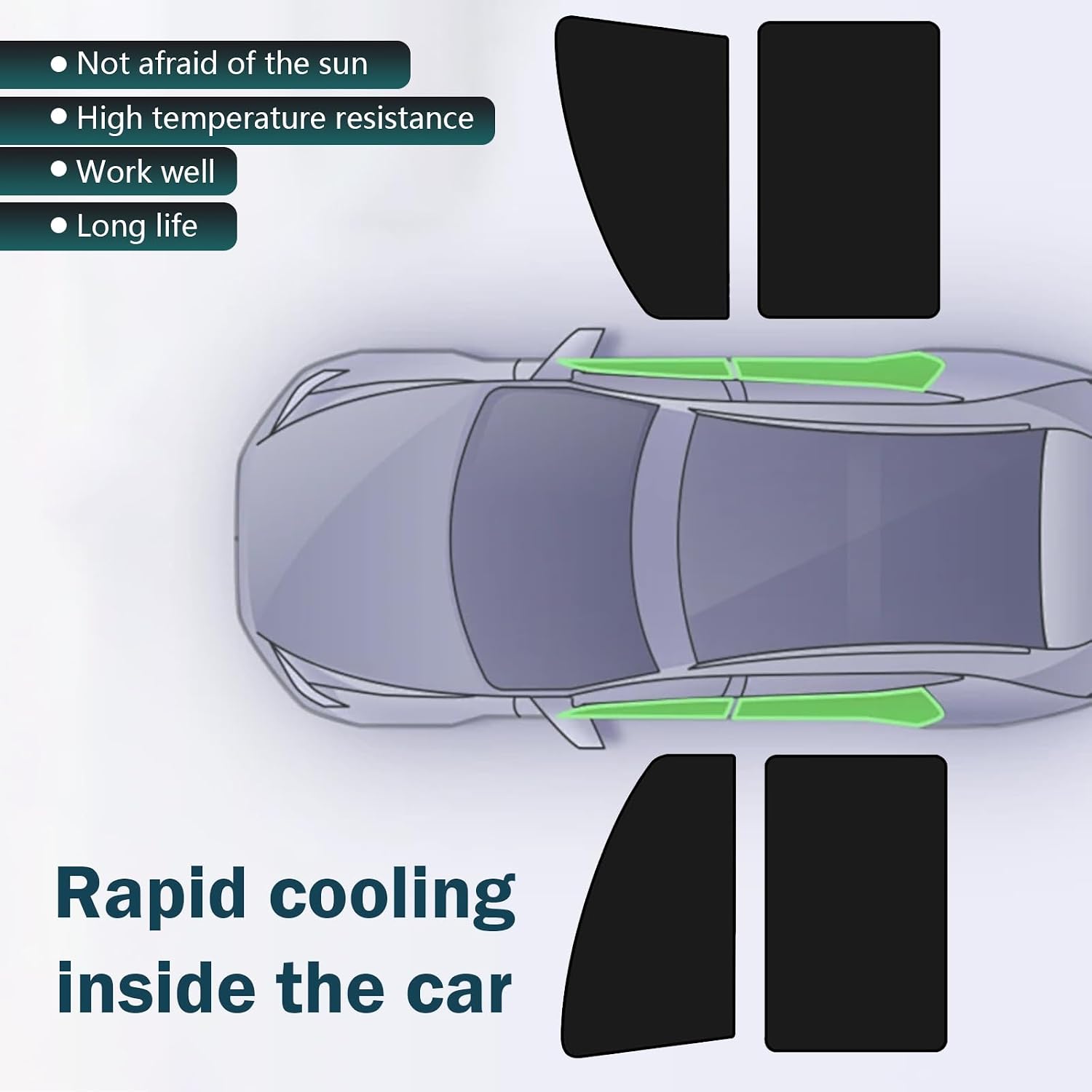 4 PCS Car Side Window Sun Shade, 24.40In x 18.89In x 12.99In Front & 31.49In x 18.89In Rear Magnetic Window Shades, Blackout Privacy Protective Curtain, Heat Insulation for Most Cars (Black)