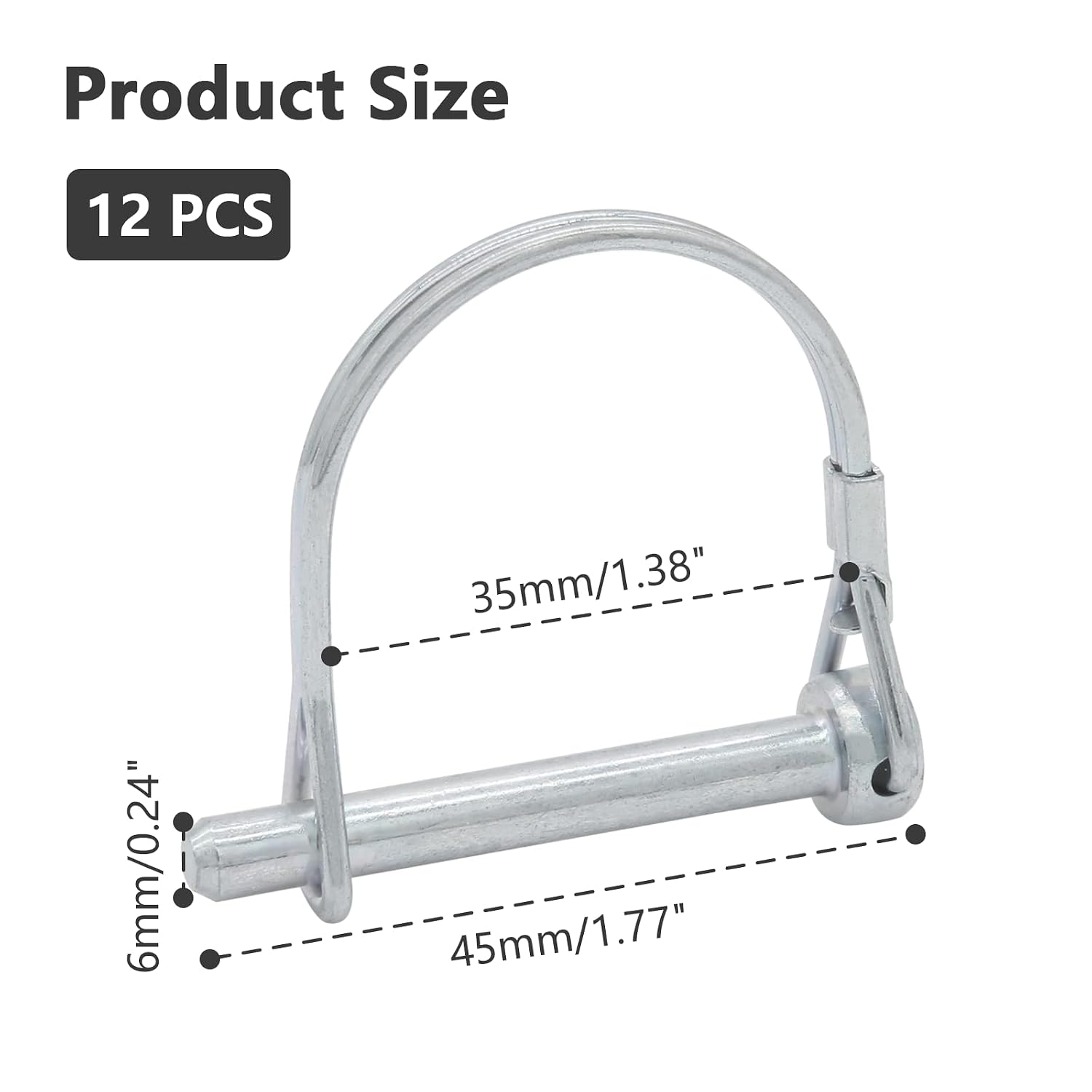 Bonsicoky 12 Pcs 1/4 x 1-3/4 Inch Wire Lock Pins, Heavy Duty Zinc Plated Pto Hitch Pin Arch Safety Coupler Pin Shaft Locking Pin for Farm Trailers Lawn Garden (6 x 45mm)