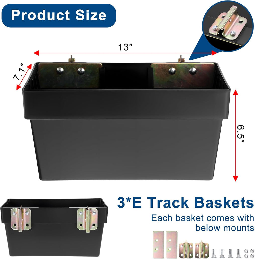 3 Pack Heavy Duty E Track Storage Bins, E-Track Accessories Tool Organizer for Enclosed Trailer, Truck, Cargo Van, Garage, Durable Plastic Storage Baskets for E-Track Rail System, 13 Inch