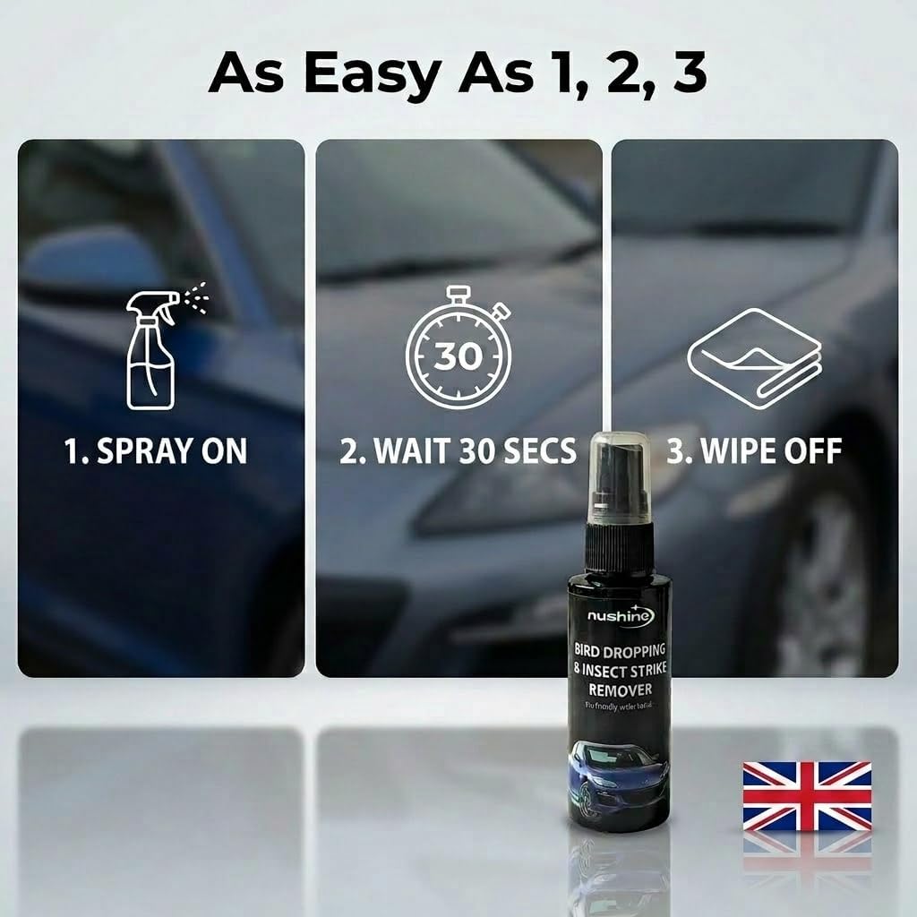 Nushine Bird Dropping and Insect Strike Remover Spray 1.7oz (Eco-friendly formula)