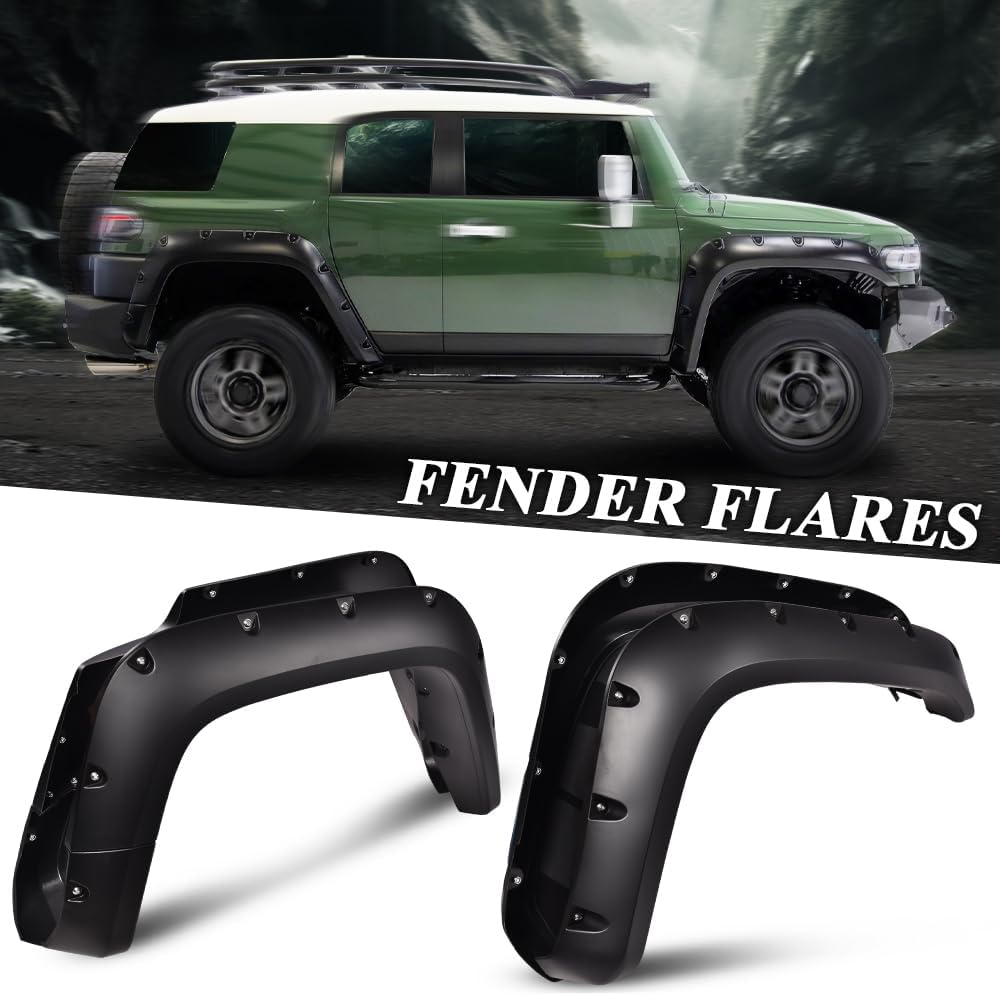 ANDPLAY Fender Flares 4pcs Compatible With Toyota FJ Cruiser 2007 2008 2009 2010 2011 2012 2013 2014, Black Wheel Cover Protector Smooth Pocket Riveted Style