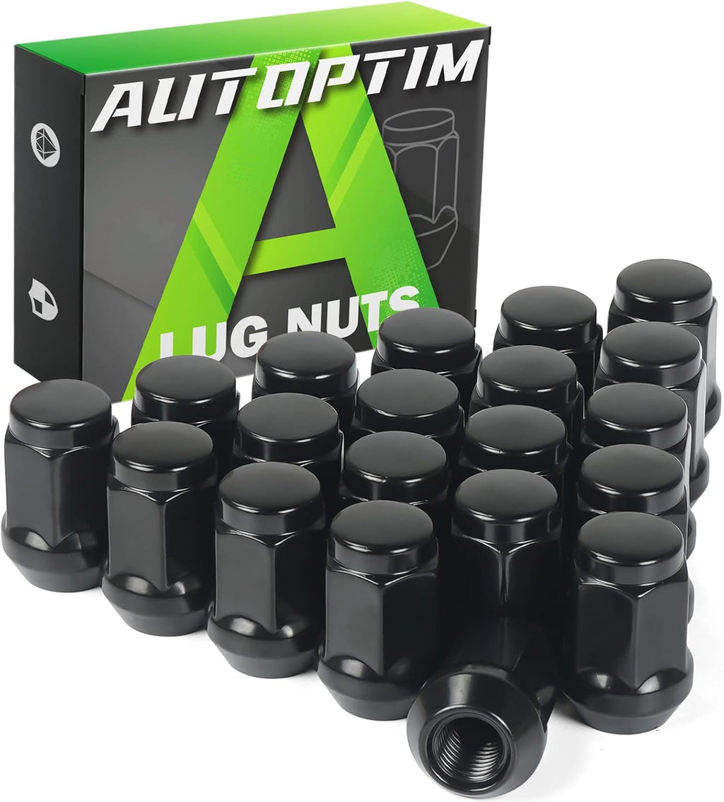 AUTOPTIM 1/2-20 Lug Nuts - Replacement for 1987-2018 Jeep Wrangler JK, 2002-2012 Liberty, 1993-2010 Grand Cherokee, Black 19mm Hex 1.38" Tall, 1/2"-20 Closed End Aftermarket Wheel Lug Nuts (20pcs)