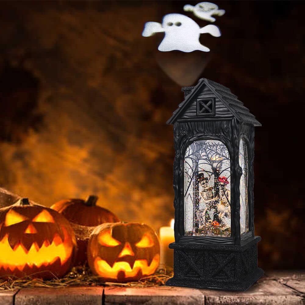 Eldnacele Halloween Ghost Projection Snow Globe Lantern with 6-Hour Timer, Li...