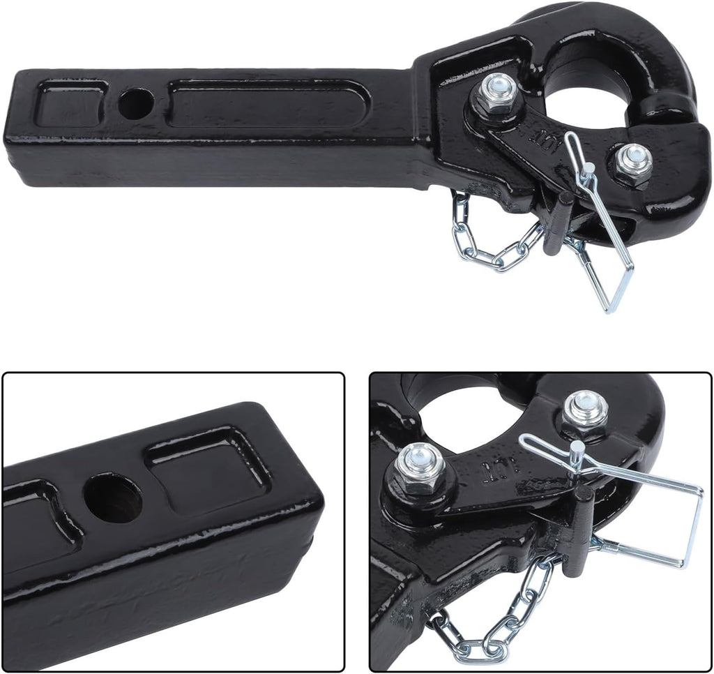 10-Ton Pintle Hitch for 2-Inch Receiver Hook Military Receiver 20000LBS Fits 2-1/2 in Lunette Ring Gloss Black Powder Coat