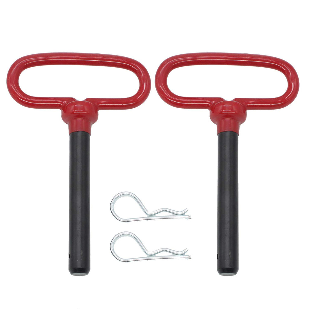 X-Haibei Head Towing Hitch Pin and Clip 5/8 x 4 inch for Trailer, Tractor Truck, Towing Cargo, Receiver Hitch Pin, Red Handle, 2 Pack