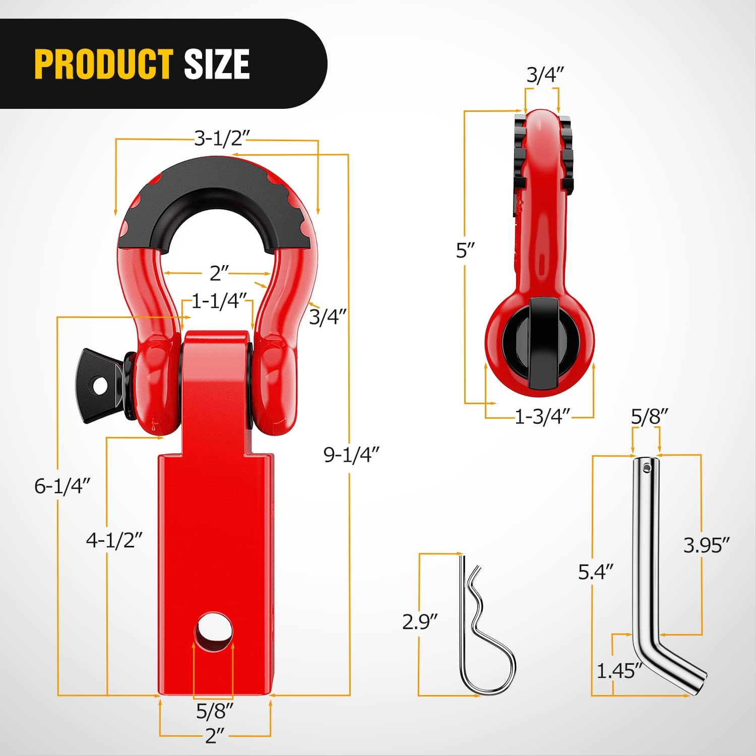 Nilight Shackle Hitch Receiver 2Inch 45000 LBs Breaking Strength 3/4" D Ring w/Trailer Pin Heavy Duty Solid Recovery Towing Kit for Trucks Jeeps Off-Road