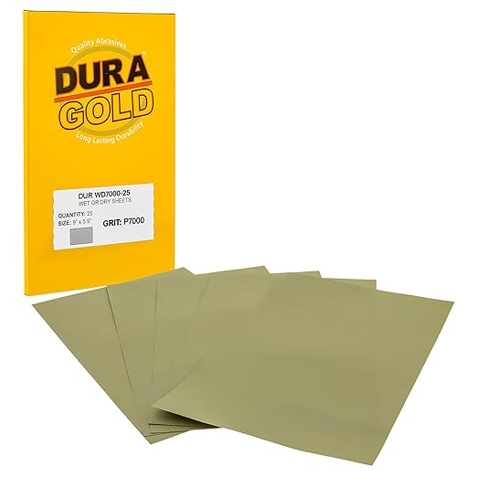 Dura-Gold Premium 7000 Grit Wet or Dry Sandpaper Sheets, 5-1/2" x 9", Box of 25 by Dura-Gold