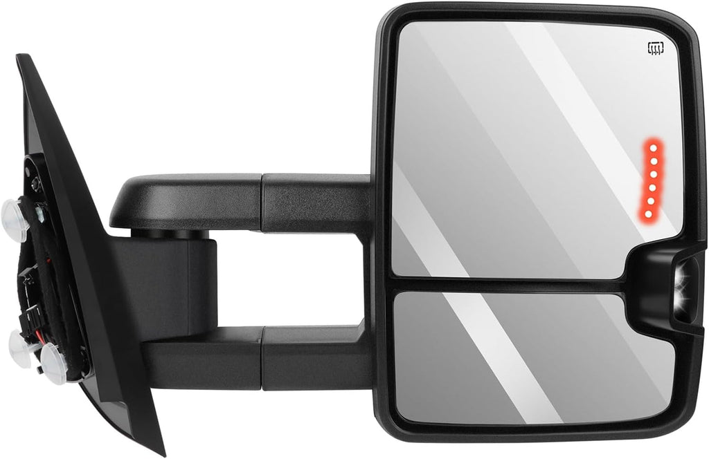 Tow Mirrors Pair suitable for 2007-2014 For Chevy Silverado For GMC Sierra 1500/2500 HD/3500 with Power Adjusted Heated LED Turn Signal Running Width Light BlackTowing Mirrors