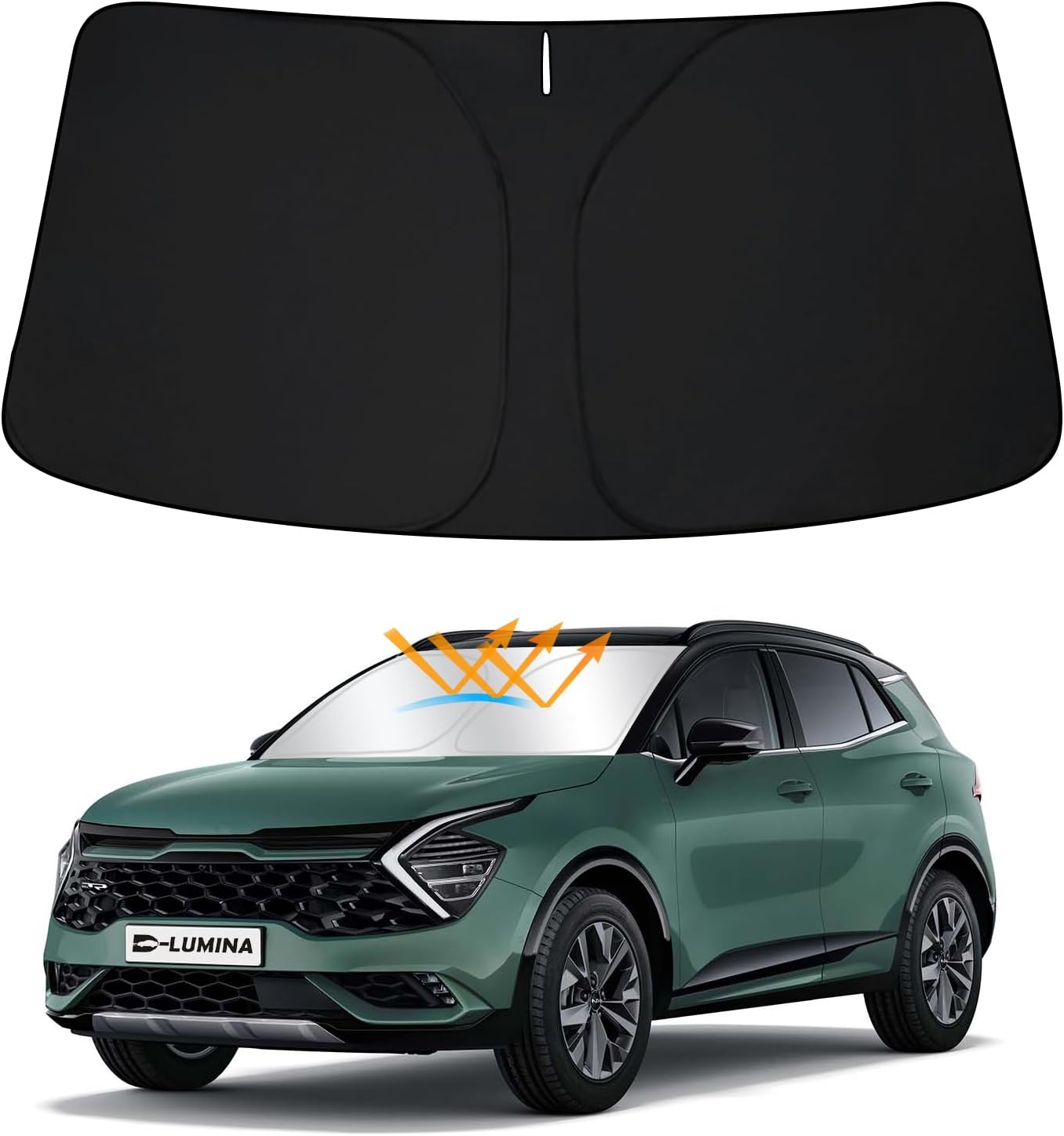 D-Lumina Windshield Sun Shade for 2017-2022 Kia Sportage, Foldable Front Sun Visor Protector Blocks UV Rays, Window Sunshade Sun Visor Interior Accessory Pack & Unpack Easily, Silver & Black