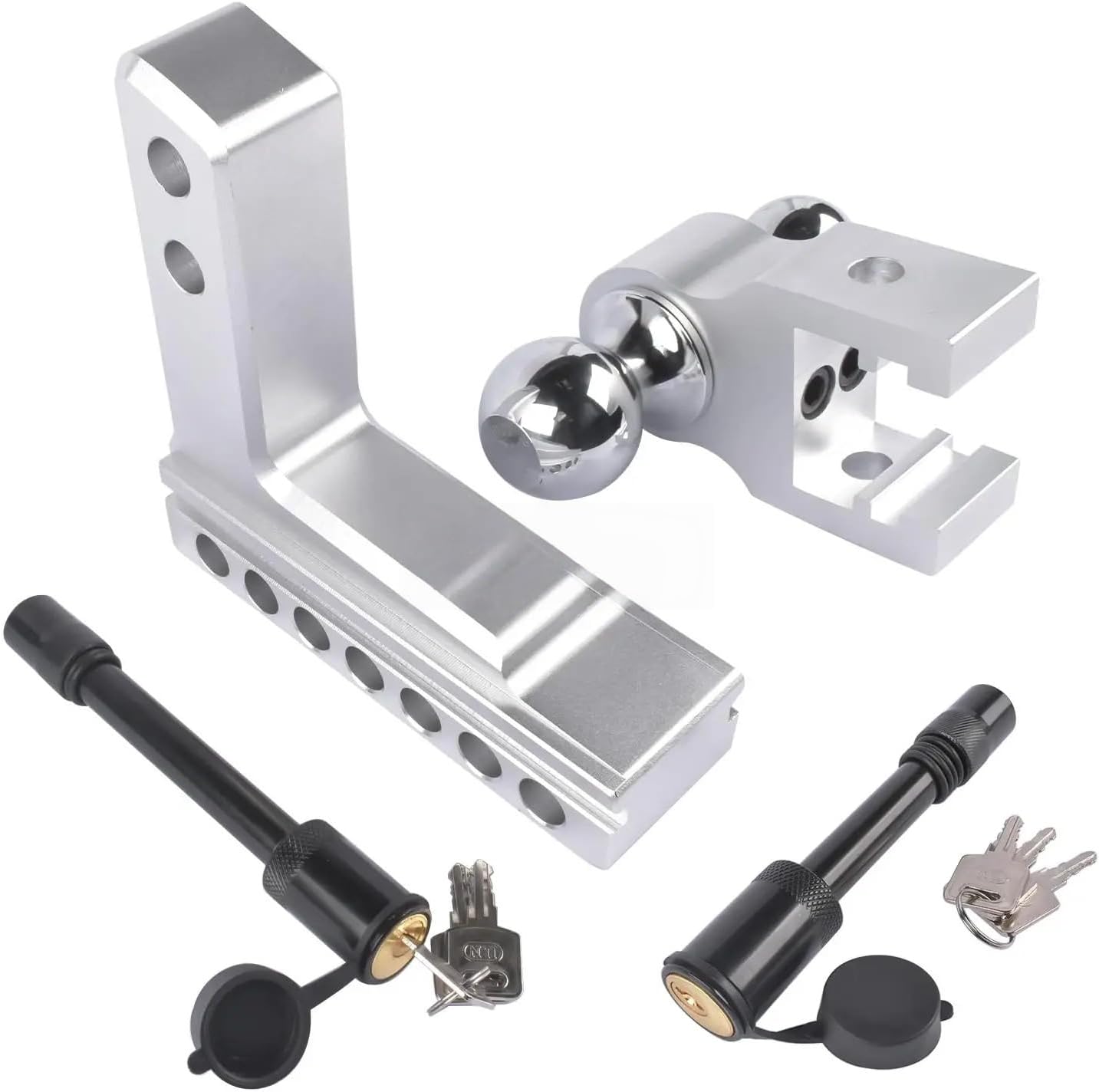 Adjustable 2" Trailer Hitch 6" Rise/Drop Dual-Ball 12500 LBS GTW with Locks