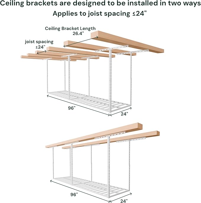 SunsGrove 2x8 Garage Overhead Storage Rack, Adjustable Heavy Duty Hanging - Image 7