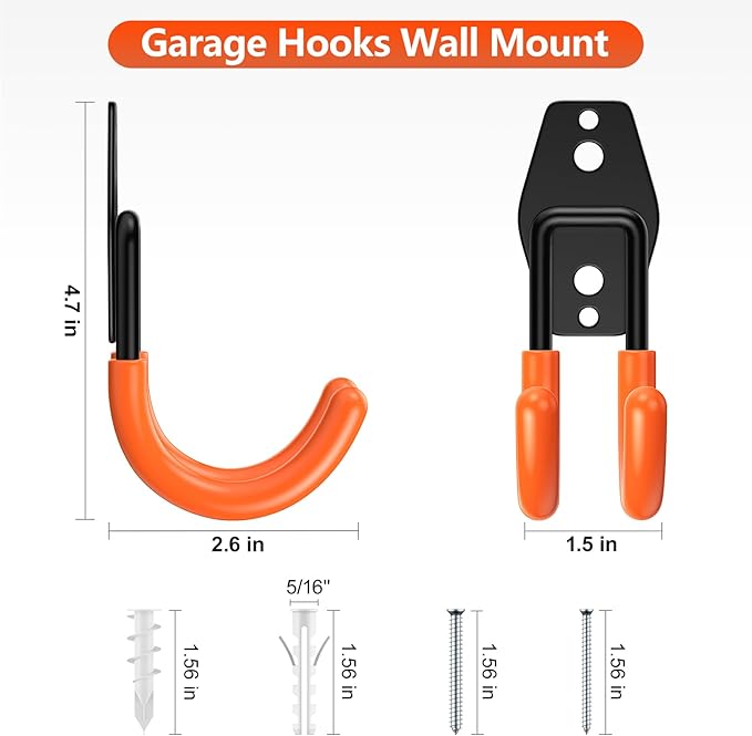 8 Pack 4.7x2.6 Inch Utility Steel Wall Mount Heavy Duty Garage Hooks - Image 2