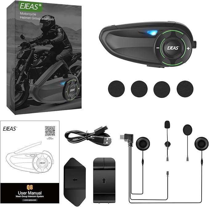 EJEAS Q8 1PC Motorcycle Bluetooth Headset, Upgraded Mesh 3.0 Intercom System - Image 7