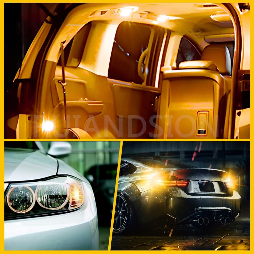 Ruiandsion BAY9S LED Reading Light H21W 64136 12V Non Polarity 200LM Super Bright 3030 2SMD Chipset Yellow for Car Interior Side Door Courtesy Map Lights Pack of 10