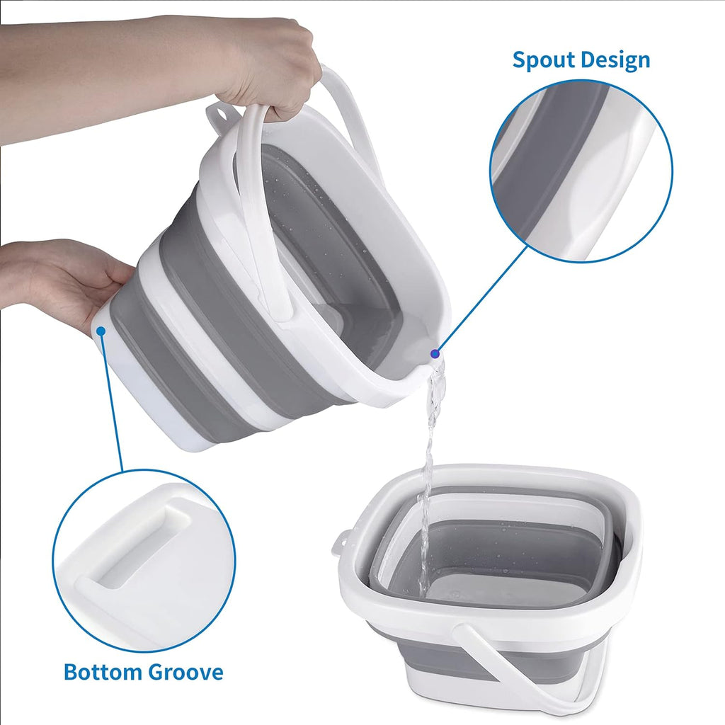 2 Pack Collapsible Buckets 5L 1.3Gallon Small Cleaning Bucket for Household Portable Plastic Bucket Outdoor Car Washing Tub Foldable Camping Beach Sand Water Pot Pail Space Saving Square Grey