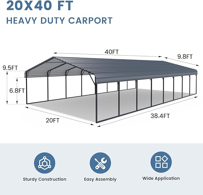 EROMMY 20x40 FT Metal Carport, Heavy Duty Carports - Image 2