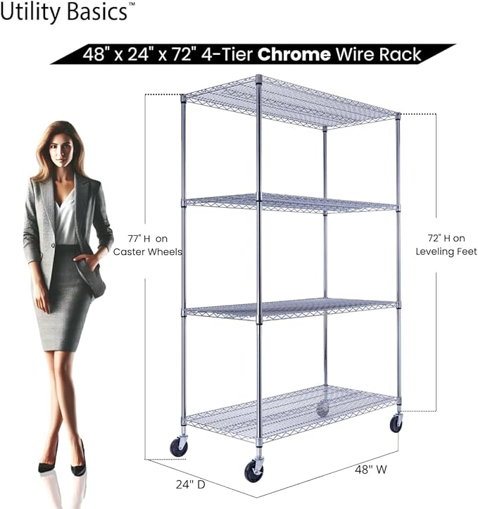48"x24"x72" Chrome Premium Metal Steel Wire Shelving 4-Tier NSF 3200 LBS MAX - Image 2