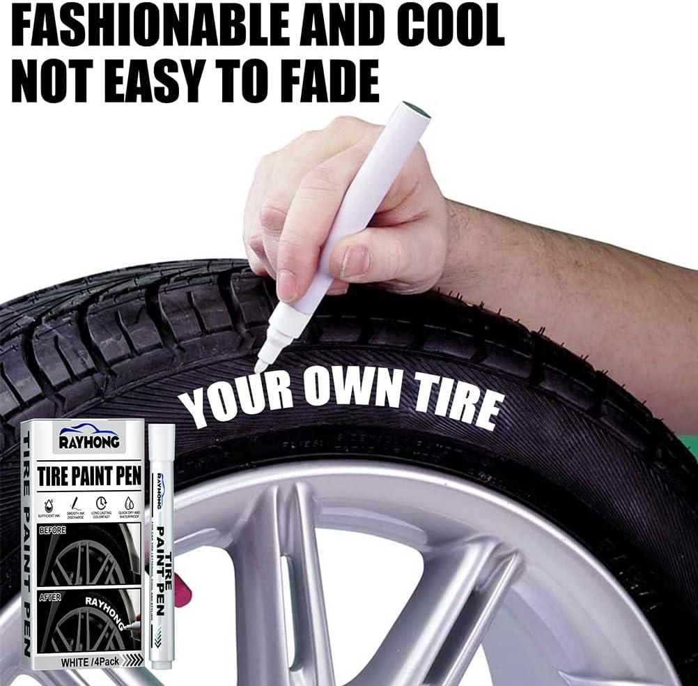 Tire Paint Pen, 4 Pack White Marker Pen Tire Paint Marker Pen Oil Based Car Tire Tracing Pen for Auto Rubber Tyre (White)