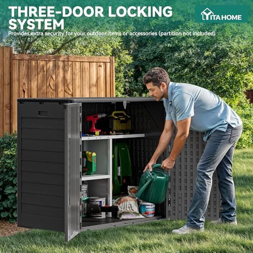 yitahome outdoor storage shed w/o shelf, 30 cu, front angle view