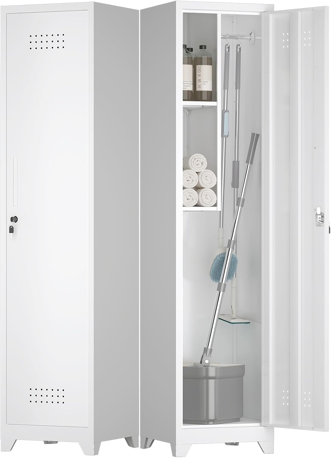 slim broom closet storage cabinet, 65" h metal, main product view