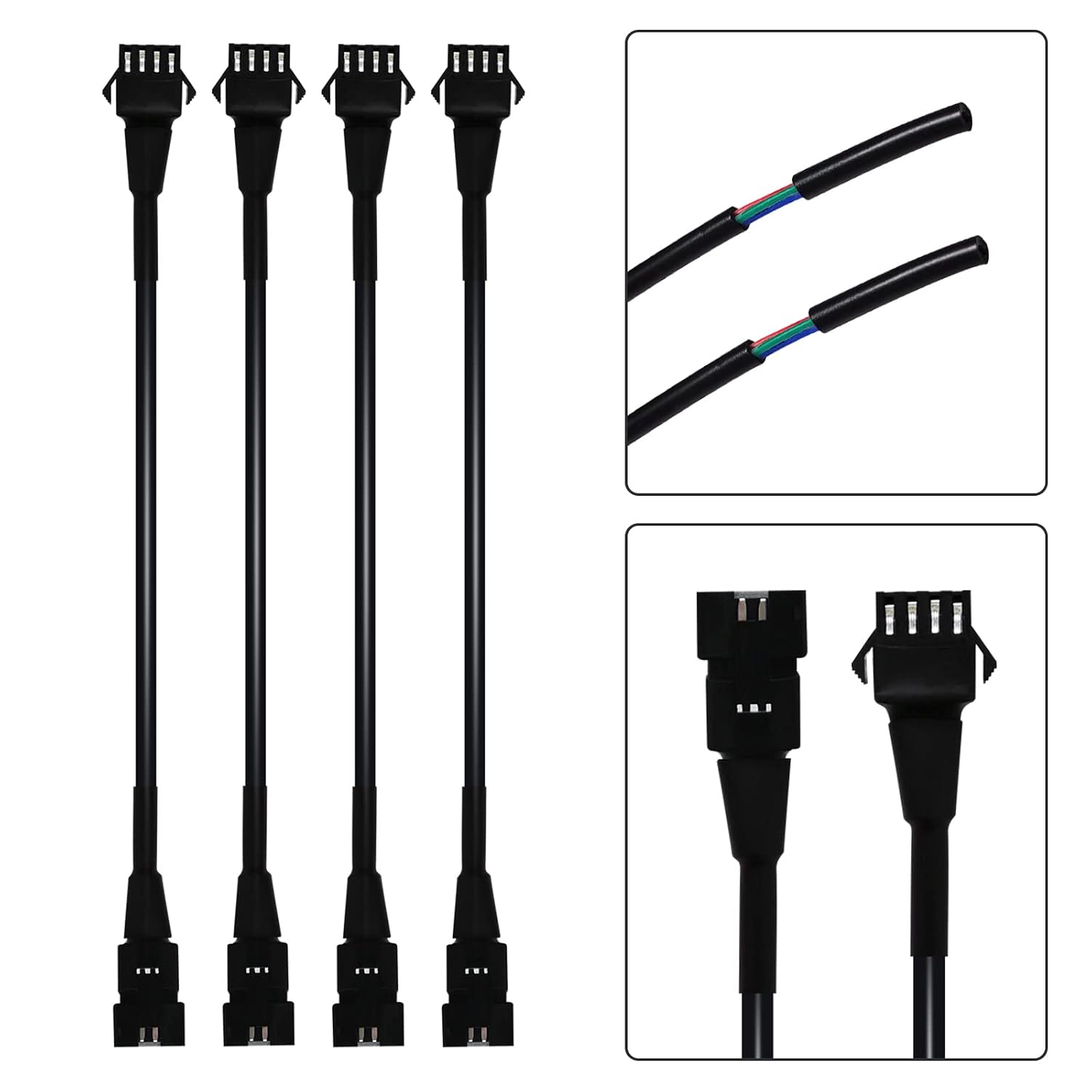 RGB LED Extension Cables, 4PCS 5 Feet Extension Cables and 2PCS 3 Way Y Splitter for Motorcycle LED Strips, Underglow Neon Accent Light Kit, Rock Light Extension Wire Cord