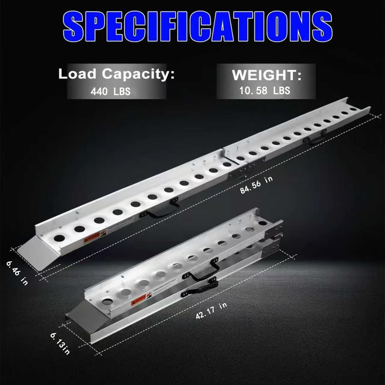 Aluminum Motorcycle Ramp, 440 lbs Capacity, 84.56" x 7.16" Folding Dirt Bike Loading Ramp with Dual Carry Handles & Rubber Pad, Portable Bike & E-Bike Ramp for Pickup Trucks, Trailers & Sheds