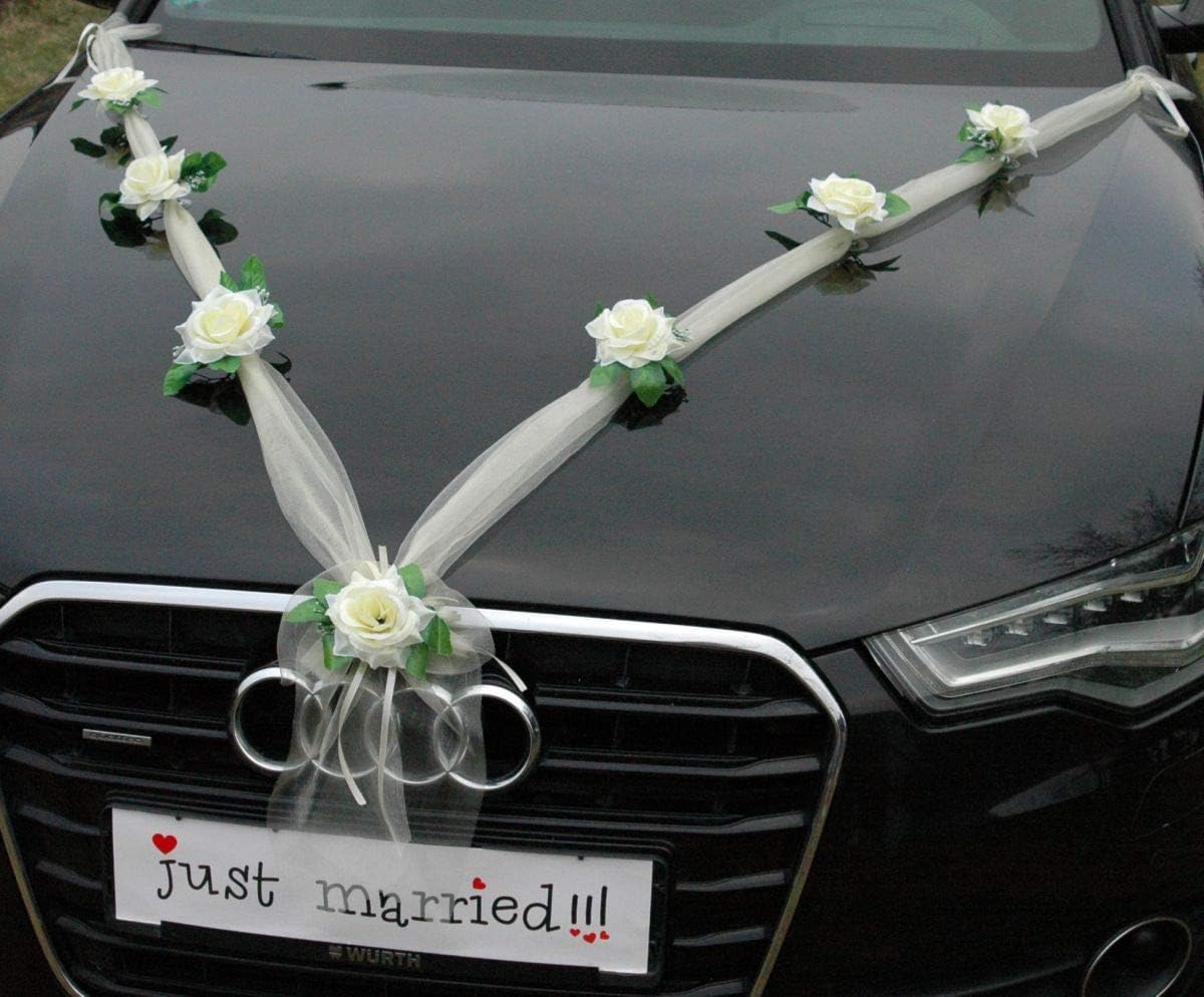 Autoschmuck Organza M Garland with Roses for Bride and Groom/Wedding Car Decoration