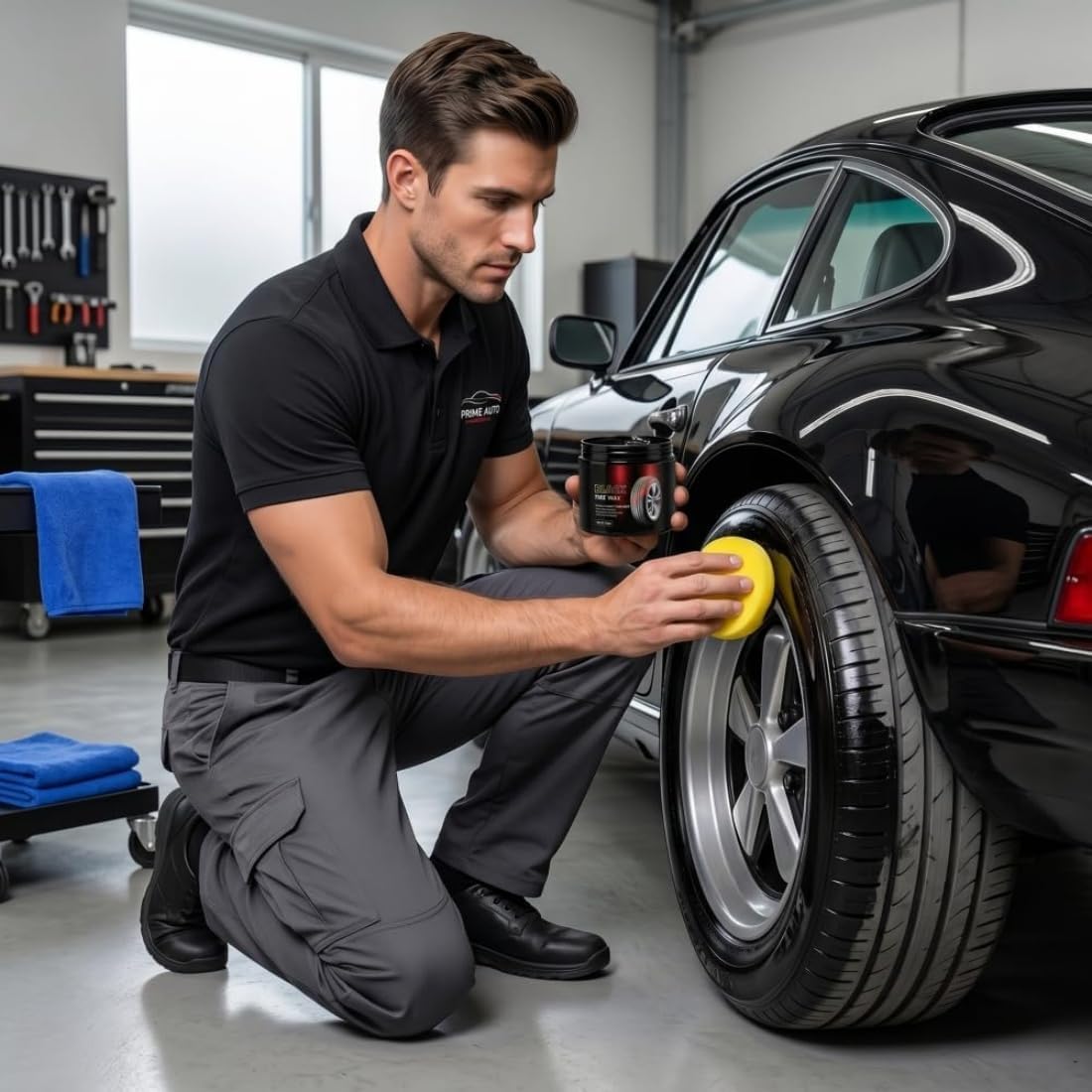 Instant Tire Shine and Protector Wax Kit, 3-in-1 Tire Renovator and Brightener, Deep Black Gloss Finish with UV Protection, Long-Lasting Tire Dressing for Cars, Trucks, Motorcycles (3pcs)