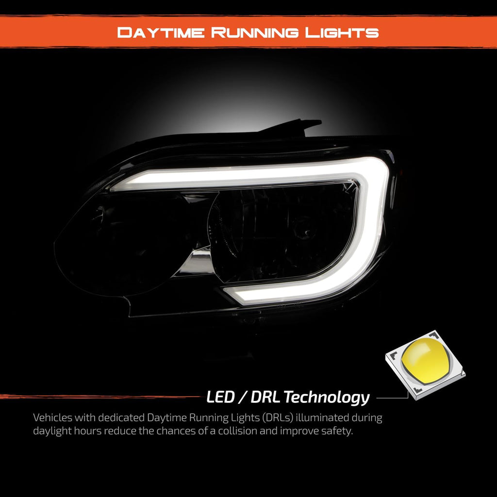 AKKON - Fits 2005-2007 Scion tC Chrome Headlights Pair Driver+Passenger w/LED DRL Running Tube Bar Replacement