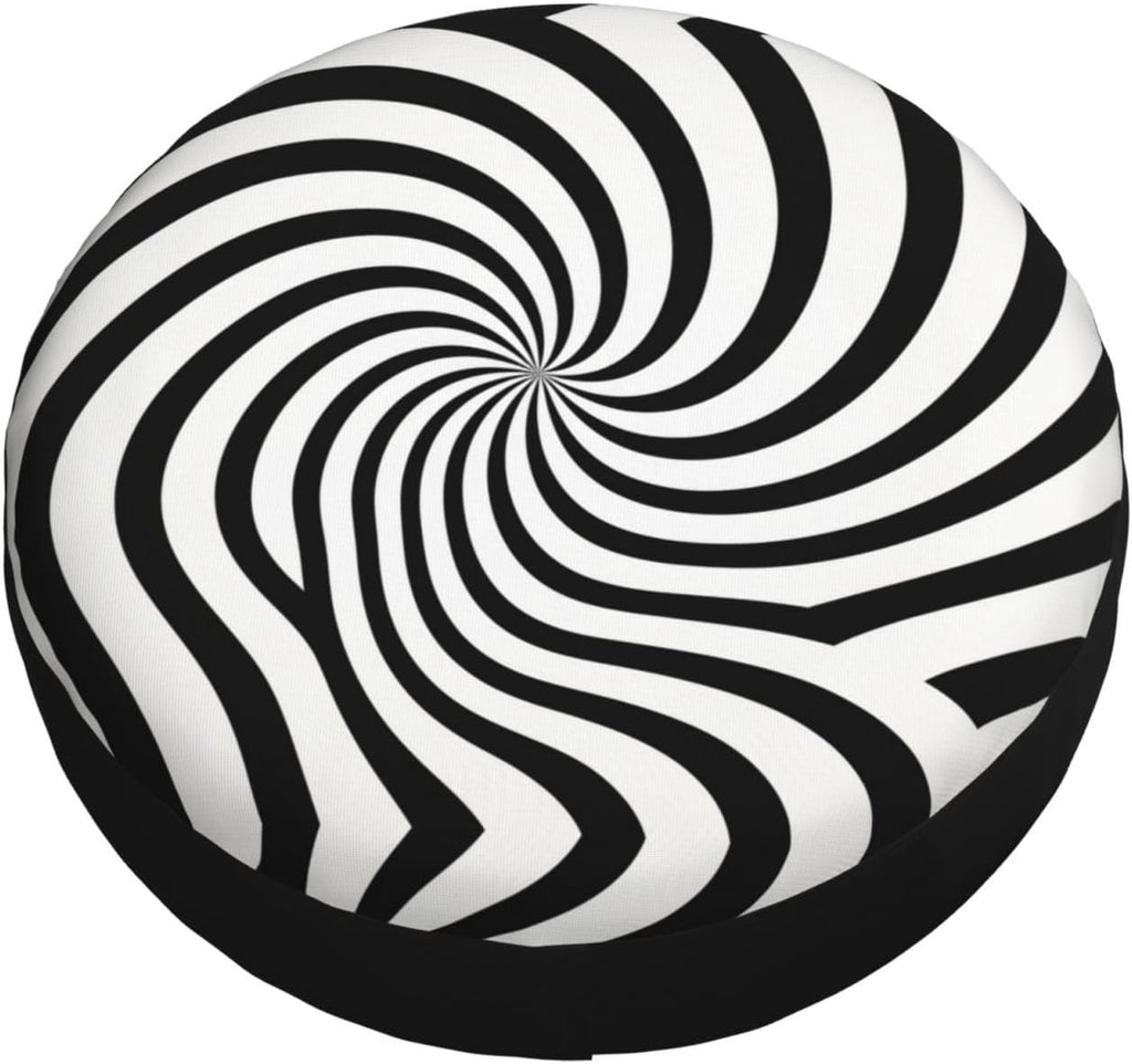 Black and White Dizzy Lines Print Universal Spare Tire Cover for RV, Jeep | Wheel Protector Fits Rv, Trailer, Jeep, Shield Tires From Sun, Dirt And Rain For Outdoor Storage