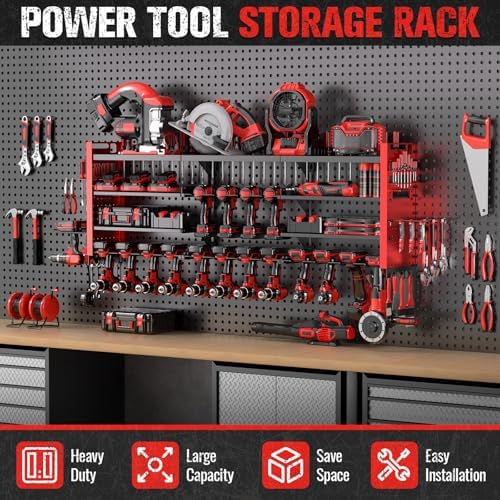 49.8" power tool organizer wall mount,holds 18 cordless on a desk or shelf