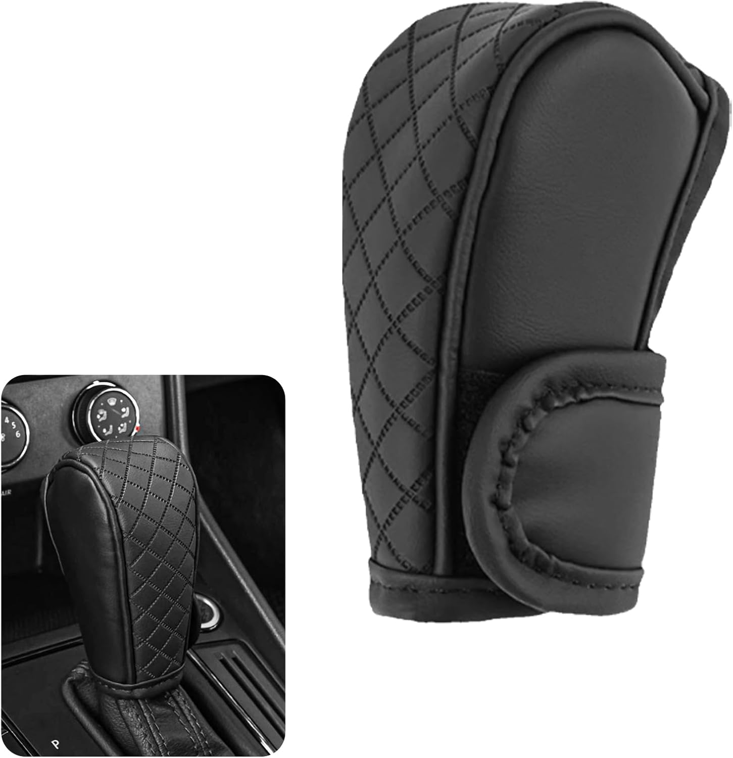 Car Shift Handle Transmission Knob Cover Accessories, Eco-Leather Car Shift Cover, Center Console Magic Tape Gear Lever Protector Universal for Most Cars(Black)