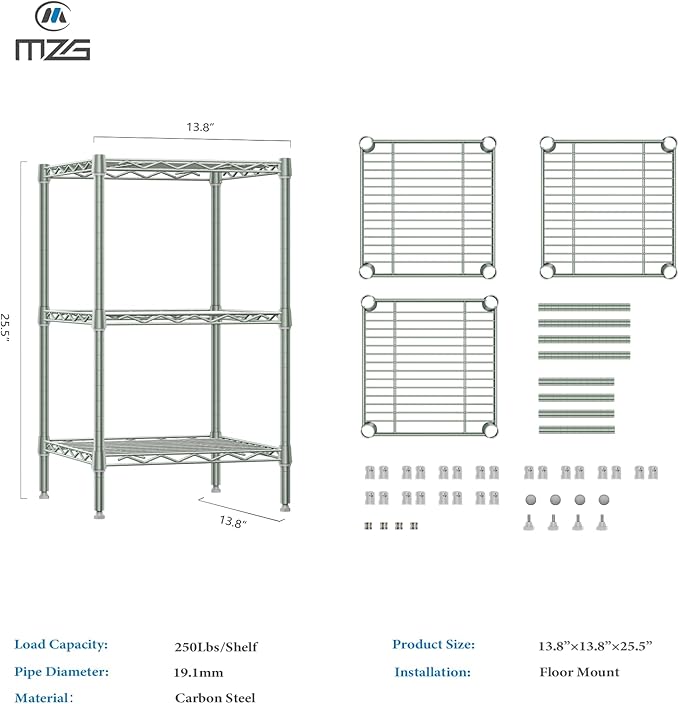 750 lbs 3-Shelf Storage Shelves Wire Shelving Unit Standing Metal Rack - Image 3