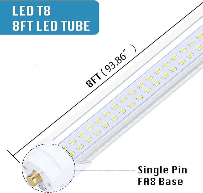 12-Pack, 8 Foot LED Bulbs, 100W 15000lm 6000K Cold White, Super Bright - Image 2