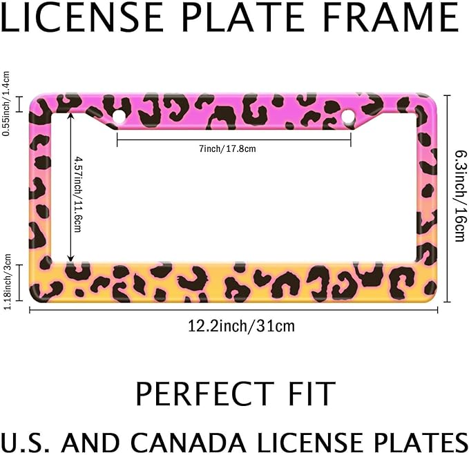 Gradient Color Leopard Print License Plate Frame Cheetah Print Tags Frames - Image 2