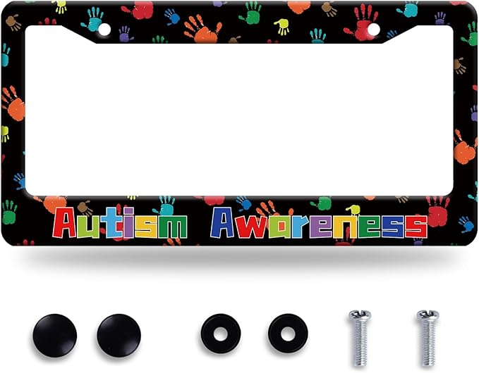 Autism Awareness License Plate Frame Colorful Handprint License Plate Frames by BRAGHRTED