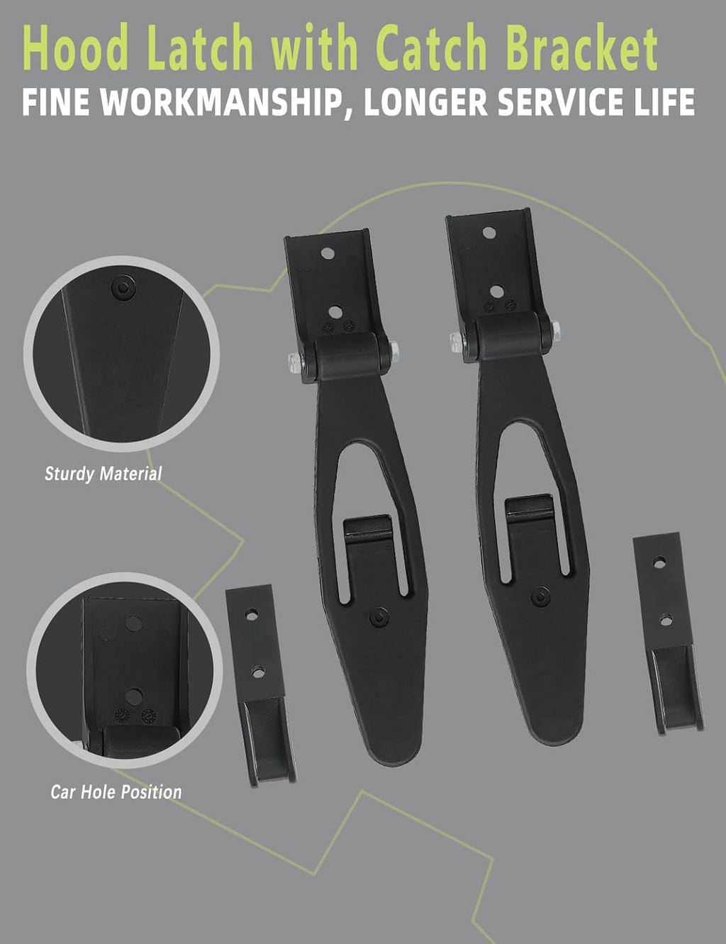 Hood Latch with Catch Bracket Compatible with Freightliner FL70 FL80 1994-2005/ FL60 94-04/ FL106 94-03/ FL50 95-05/ FL112 96-04 Accessories Parts Replaces 6808800160 HLK1005 Left Right Hoods Pair