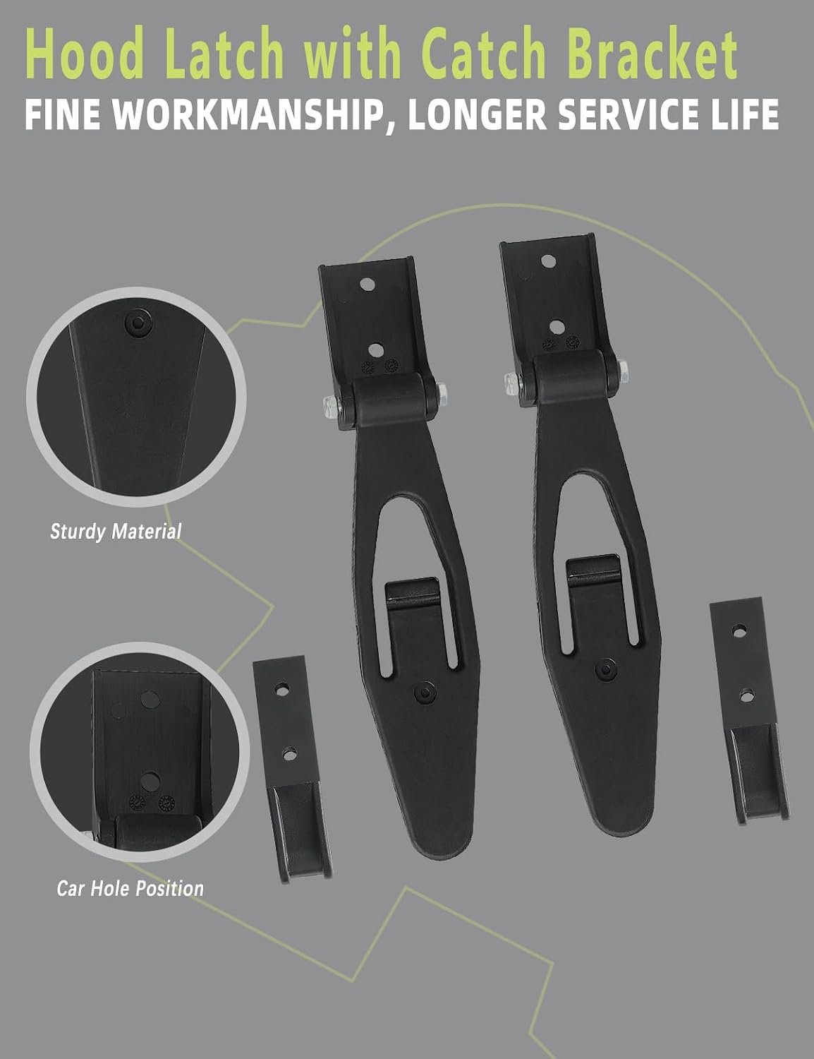 Hood Latch with Catch Bracket Compatible with Freightliner FL70 FL80 1994-2005/ FL60 94-04/ FL106 94-03/ FL50 95-05/ FL112 96-04 Accessories Parts Replaces 6808800160 HLK1005 Left Right Hoods Pair