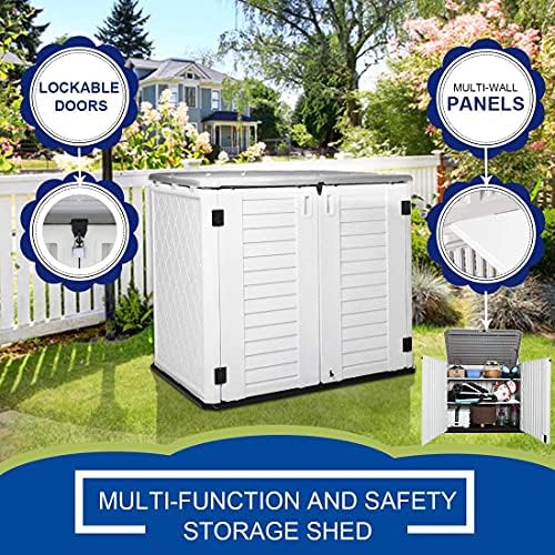 kinying outdoor storage shed - horizontal storage box showing dimensions