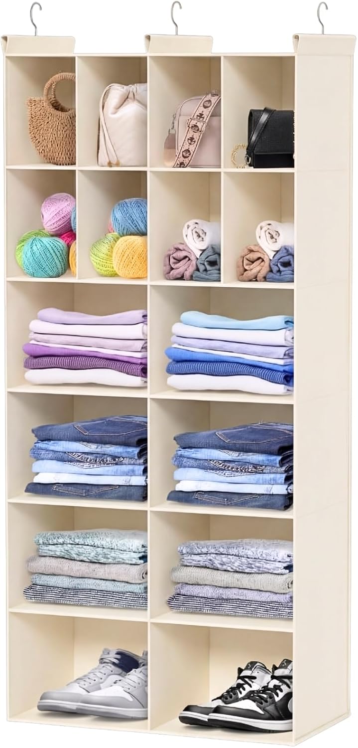 6 tier hanging closet organizer, 16 compartments dual, main product view