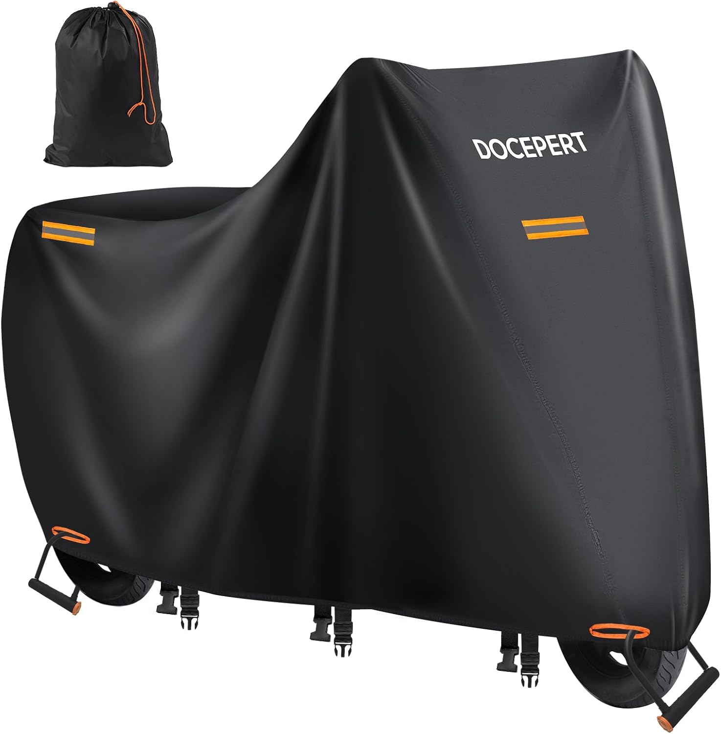 Motorcycle Cover Waterproof Outdoor, 420D Oxford All Season Universal Large Motorcycle Cover Indoor&Outdoor for Snow/Rain/Dust,4 Reflective Strips,3 Windproof Buckles (XXL 91"x38"x51")