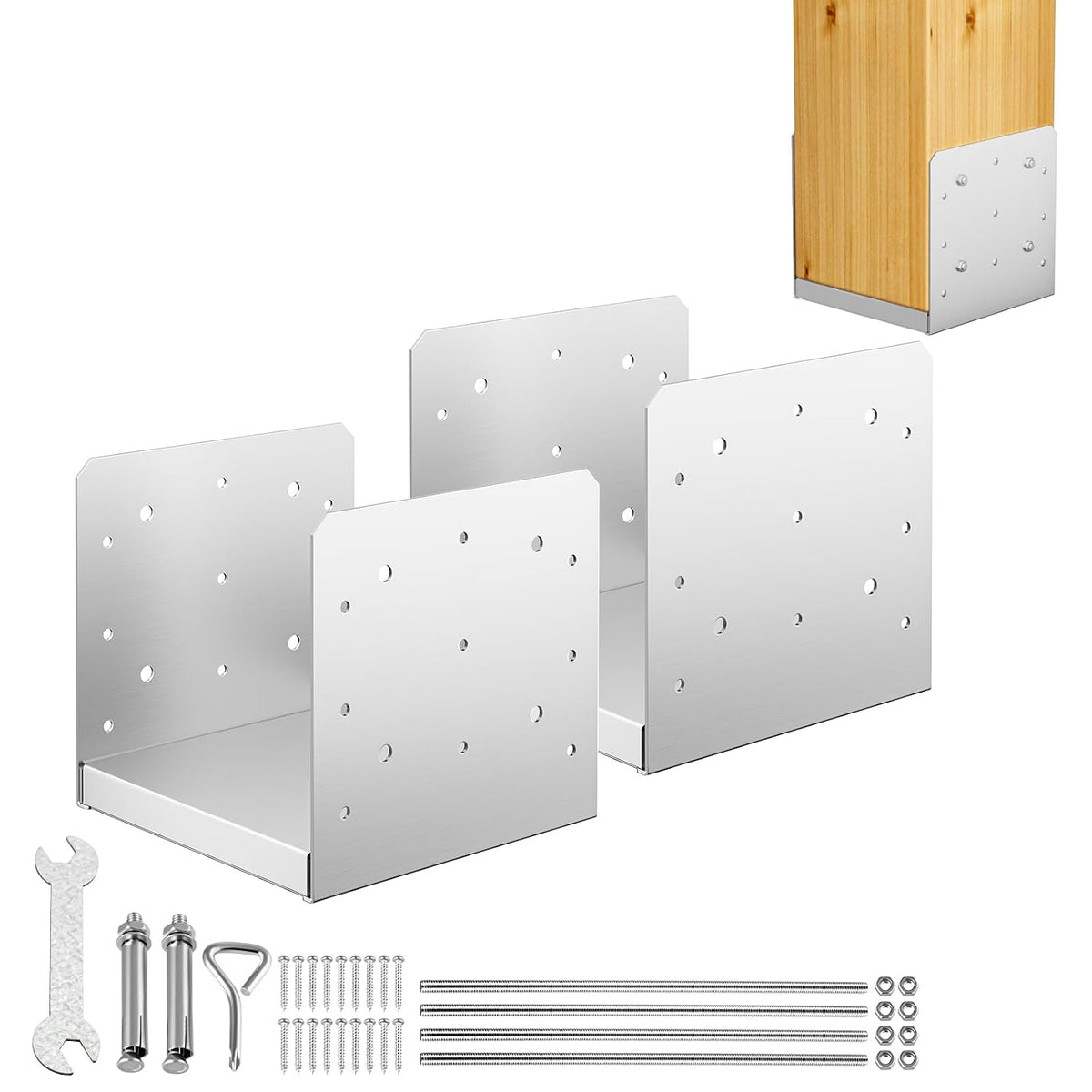 8"x8" adjustable post base, 2pcs stainless steel post, main product view