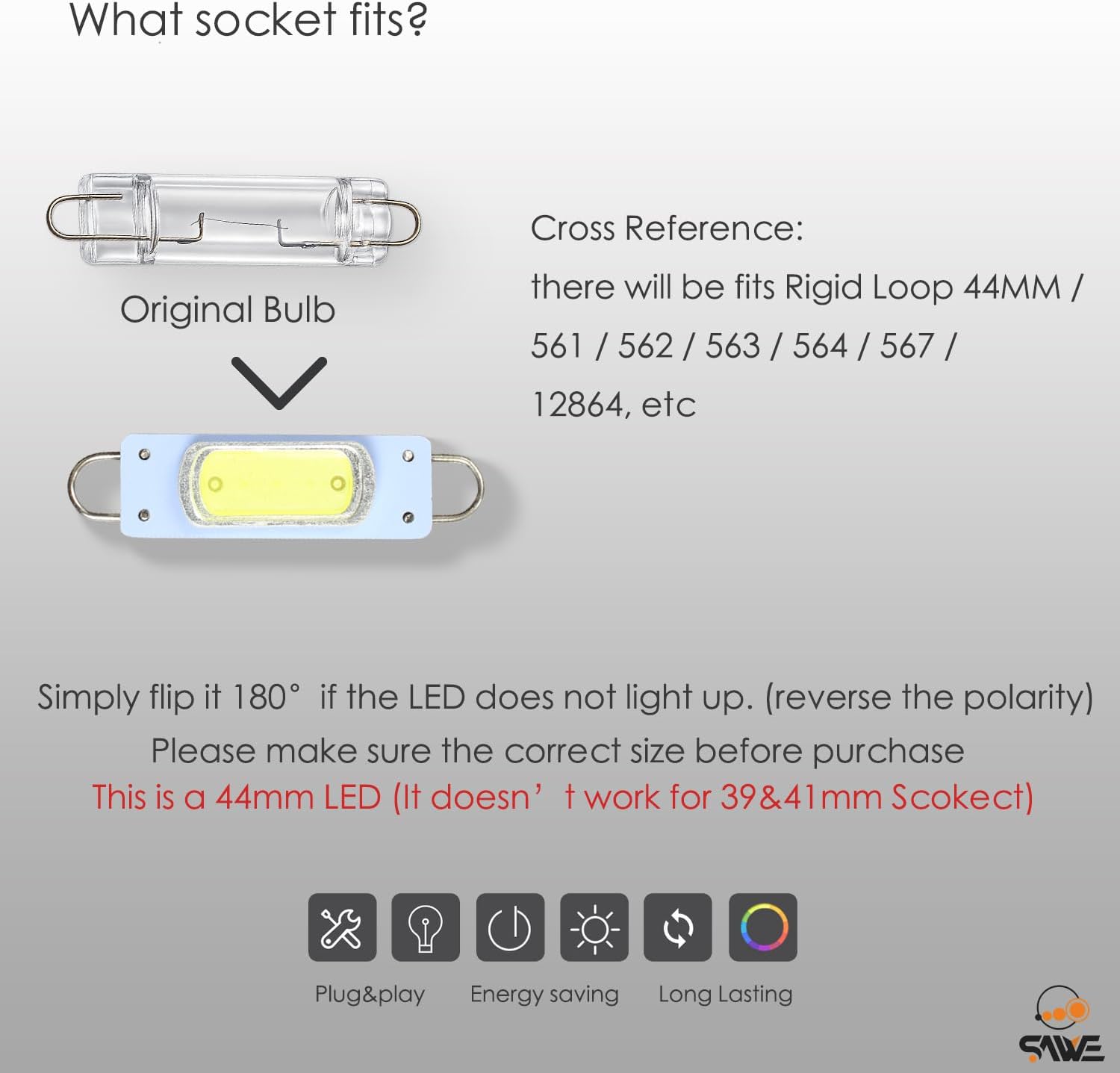 561 Led Bulb White 44mm COB Rigid Loop for Map Trunk Light 562 567 x 2 | Canbus Error Free 12v Replacement for Interior Car Dome Courtesy Step Cargo Footwell Festoon Lamp 563 564 Super Bright 6000K