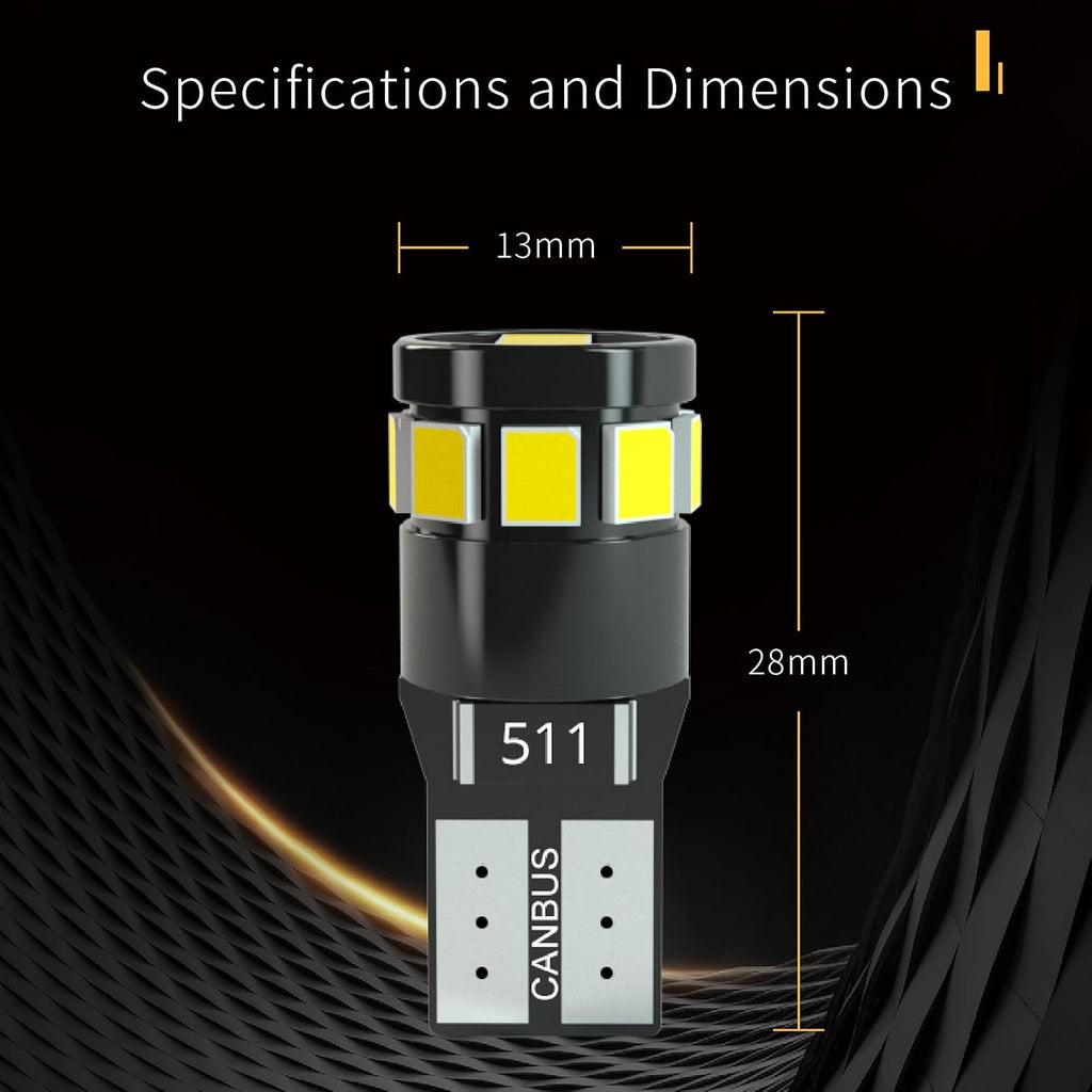 T10 W5W 194 LED For License Plate Light 168 175 2835 W5W T10 12-SMD 2835 Chipsets 6000K White for Car Dome Door Map Dash Courtesy Cargo License Plate Lights, Pack of 2