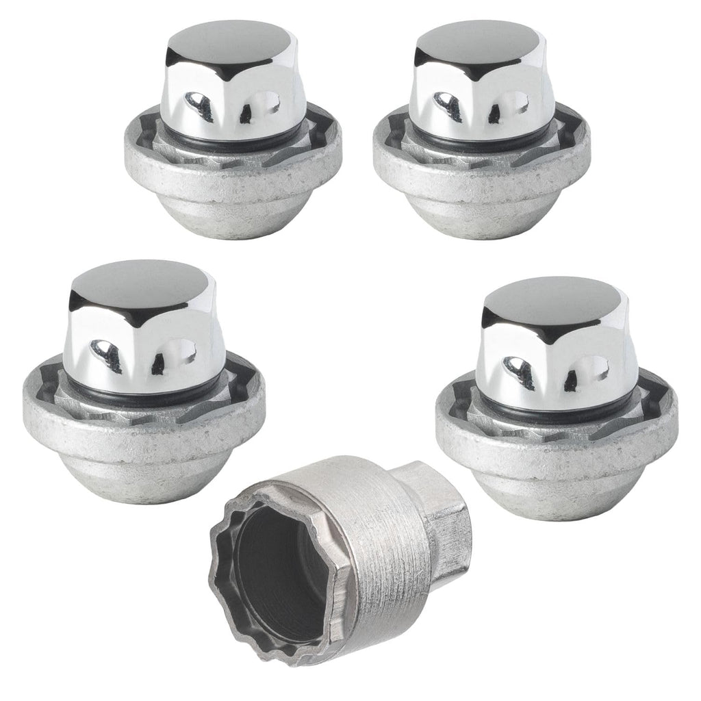 Farad GalaxyLock H1/M Chromed Lug nut Wheel-Locks Kit Suitable for Hyundai Santa Cruz (M12 X 1.5 Thread Size) - Set of 4 Lug Nuts + 1 Key