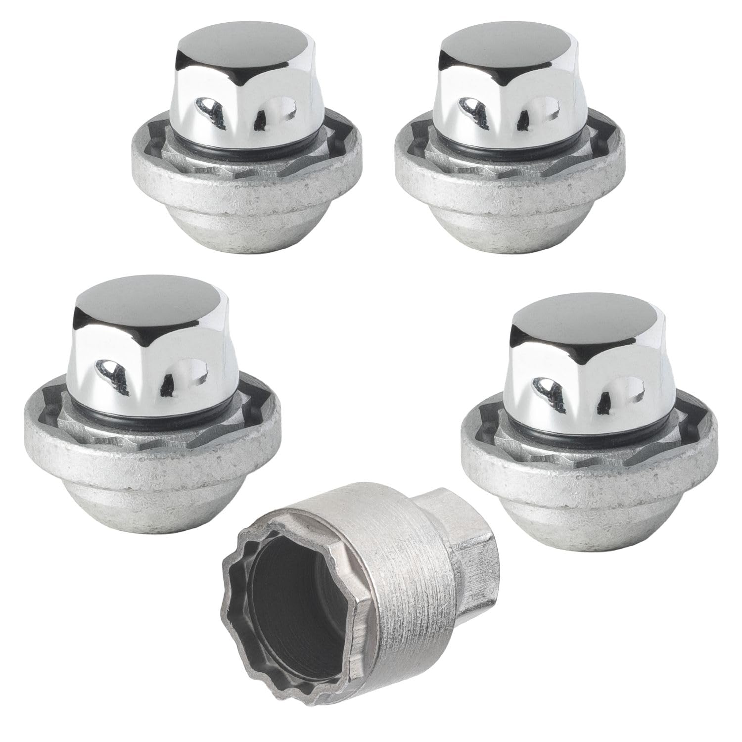 Farad GalaxyLock H1/M Chromed Lug nut Wheel-Locks Kit Suitable for Hyundai Santa Cruz (M12 X 1.5 Thread Size) - Set of 4 Lug Nuts + 1 Key