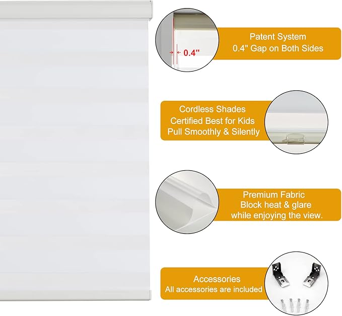 Persilux Cordless Zebra Blinds for Indoor Windows, Free-Stop Zebra Blinds - Image 2