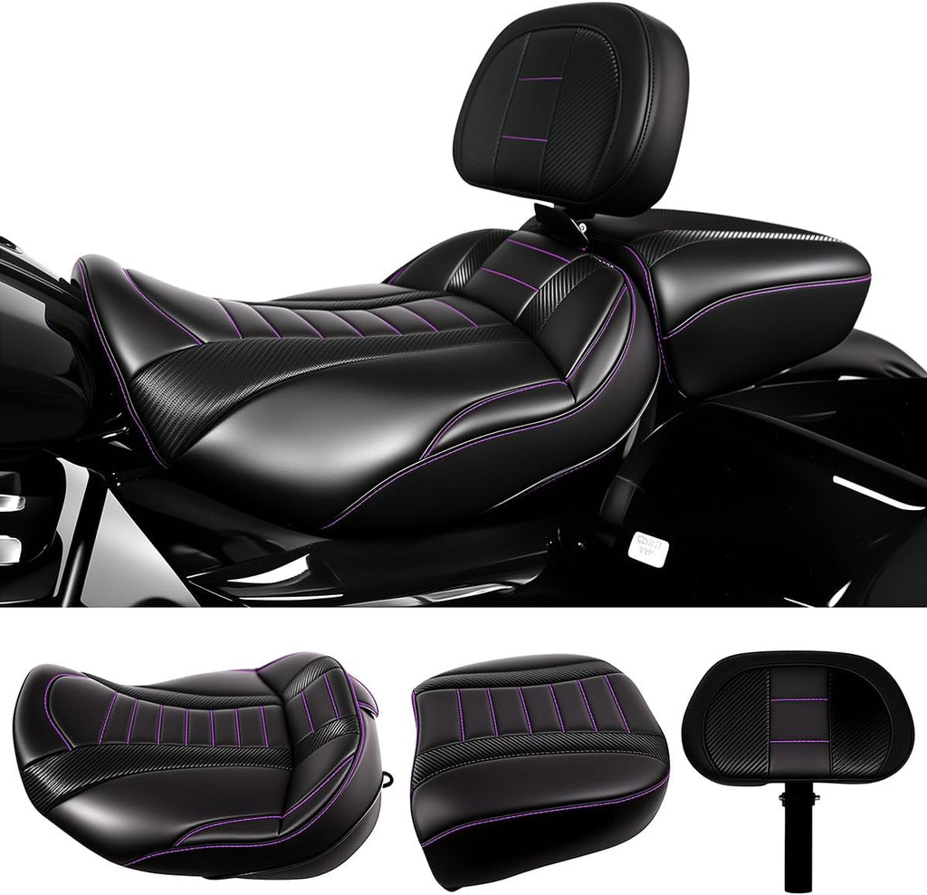 Driver Passenger Solo Seat Backrest Kits Compatible With For Harley Touring Street Road Glide FLHX FLTRX ST 2024 2025 2026 (Black Purple)