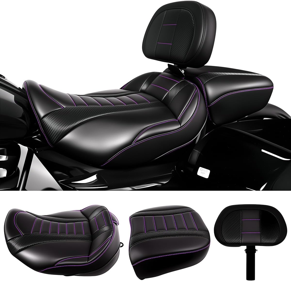 Driver Passenger Solo Seat Backrest Kits Compatible With For Harley Touring Street Road Glide FLHX FLTRX ST 2024 2025 2026 (Black Purple)